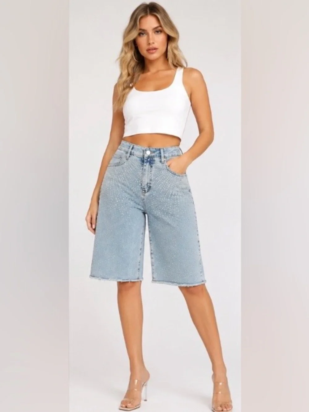 Sparkle Denim Bermuda Shorts